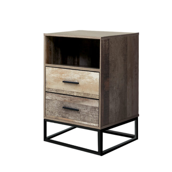 Aplusliving-Contemporary 2 Drawer Bedside Table with Shelf Storage Wood Finish