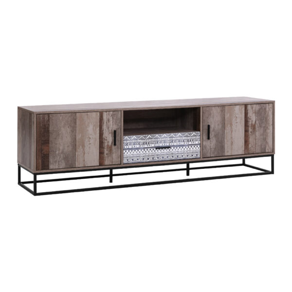 Aplusliving-Industrial  180cm TV Stand Entertainment Unit with Storage Dark Wood Tone