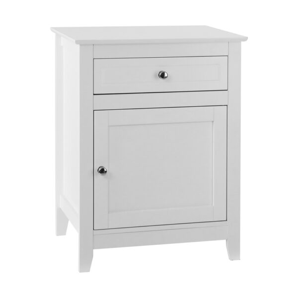 Aplusliving-White Nightstand with Storage Drawer and Cabinet Sturdy Modern Bedside Table