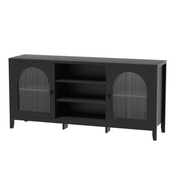 Aplusliving-Modern Black Buffet Sideboard with Adjustable Shelves and Double Doors for Dinin