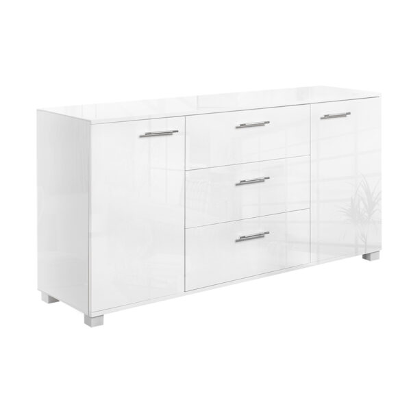 Aplusliving-High Gloss White Buffet Sideboard Storage Modern Design 3 Drawers 2 Cupboards