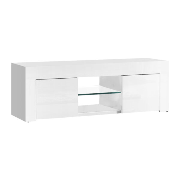 Aplusliving-Modern 130cm High Gloss White TV Stand Cabinet with Glass Shelves & Storage