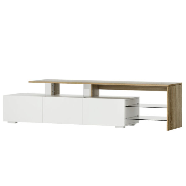 Aplusliving-180cm White Wood Entertainment Unit TV Stand with Glass Shelves & Drawers