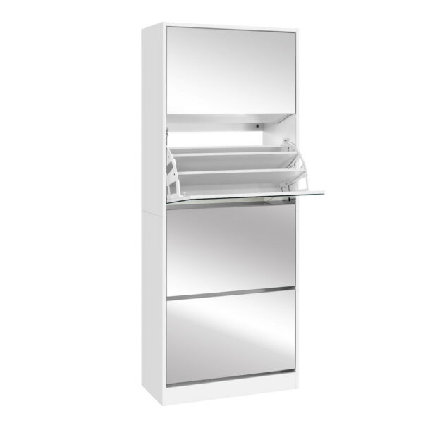 Aplusliving-60 Pair Shoe Storage Cabinet with Full Length Mirror Adjustable Rack White Organ