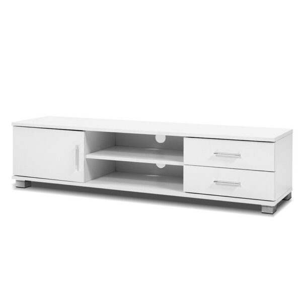 Aplusliving-Modern 120cm White TV Stand Entertainment Unit with Storage Drawers Shelves