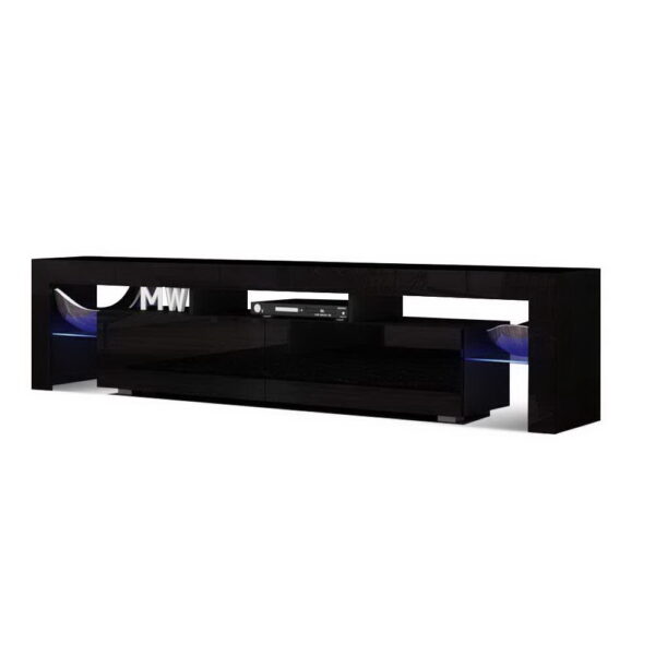 Aplusliving-189cm Modern LED TV Stand Cabinet High Gloss Black with RGB Lights & Storage