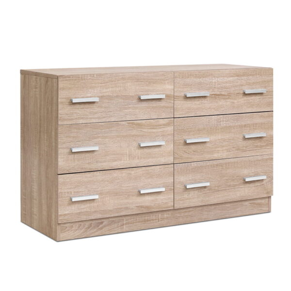 Aplusliving-Contemporary 6 Drawer Lowboy Dresser Oak Finish Melamine Storage Organizer