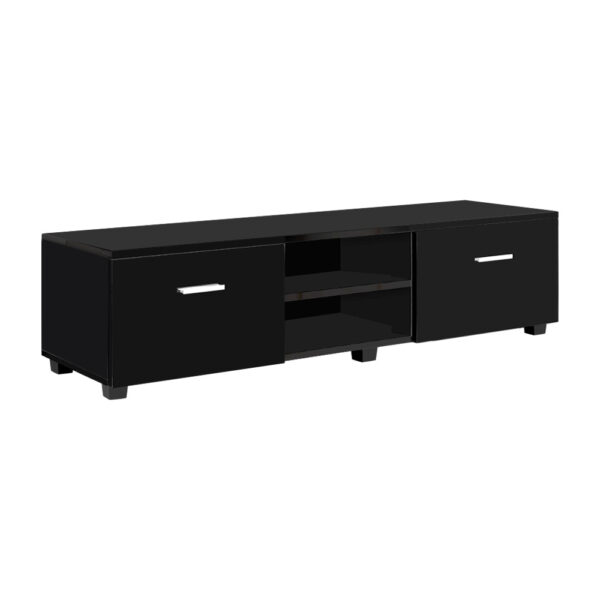 Aplusliving-Modern 140cm Black TV Stand Cabinet 2 Drawers Open Shelves High Gloss Finish