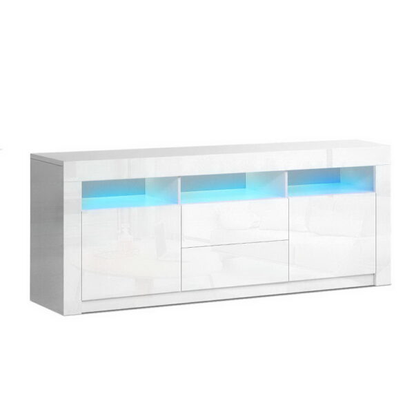 Aplusliving-160cm White LED TV Stand Cabinet 2 Drawers 3 Shelves Modern Storage Unit