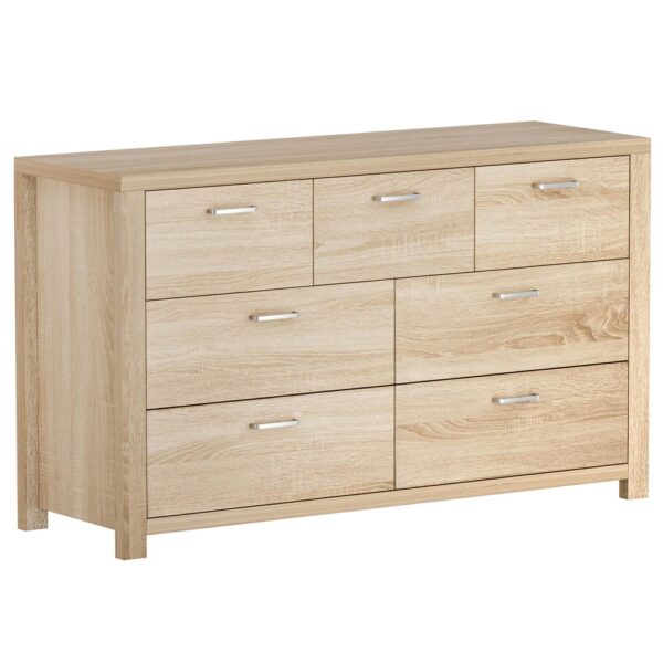 Aplusliving-Maxi Chest of Drawers 7 Spacious Drawers Pine Oak Finish Contemporary Design 120