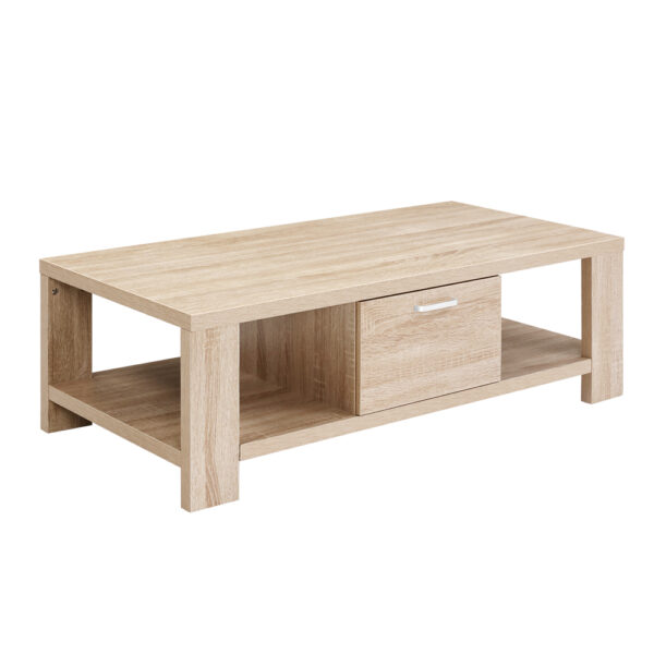 Aplusliving-Modern Oak Coffee Table with Drawer Shelves Storage Woodgrain Finish Maxi Series