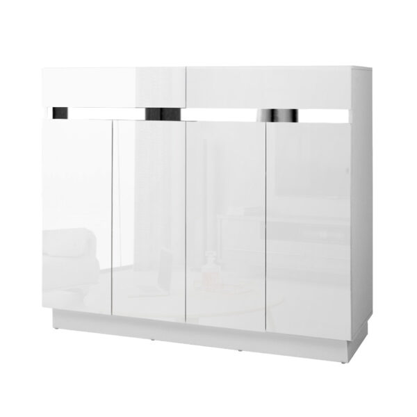 Aplusliving-High Gloss White Shoe Storage Cabinet 120cm Rack Adjustable Shelves for 24 Pairs