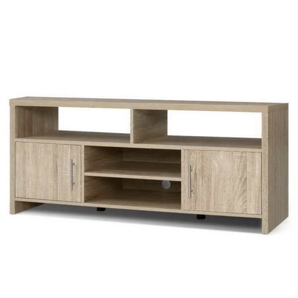 Aplusliving-Contemporary 140cm Oak TV Stand Entertainment Unit with Storage Shelves