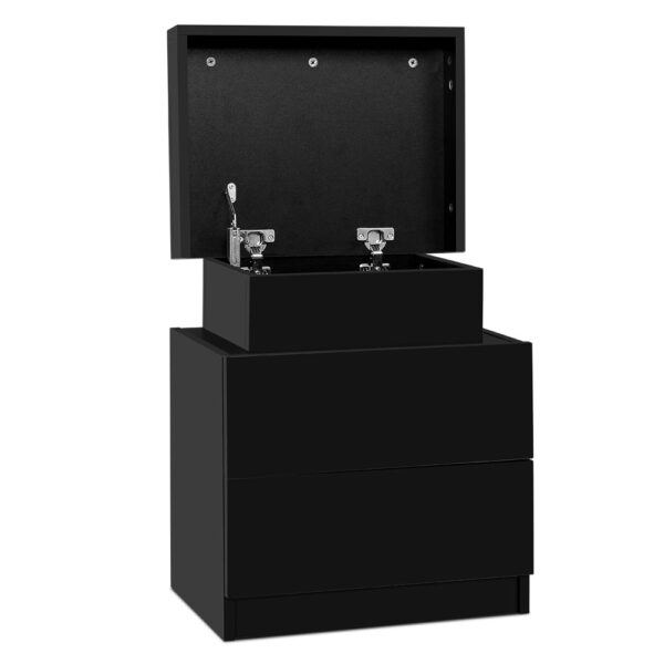 Aplusliving-Modern Black Bedside Table 2 Drawers Lift Top Storage Sturdy Easy Clean 45x35x52