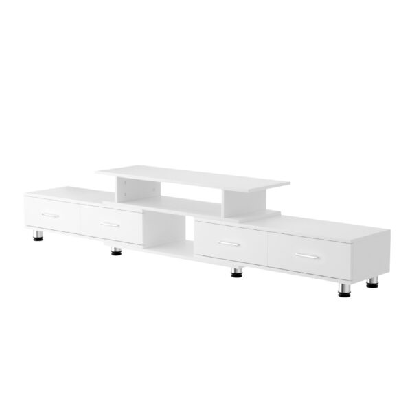 Aplusliving-Adjustable White TV Stand 160 220cm Wooden Lowline Storage Unit with Drawers