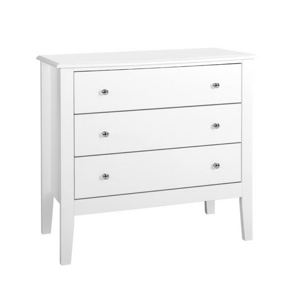 Aplusliving-White 3 Drawer Chest Classic Design Solid Wood Legs Smooth Runners 80x40x76cm