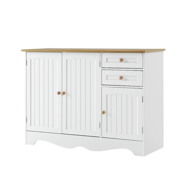 Aplusliving-Vintage White Sideboard 3 Doors Storage Cabinet with Drawers for Home