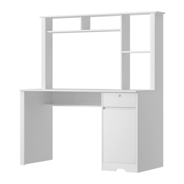 Aplusliving-Computer Desk Office Study Desks Table Drawer Bookshelf Cabinet White 134x60x151