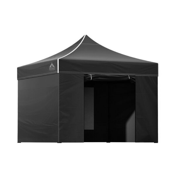 Aplusliving-3x3m Pop Up Marquee Gazebo Waterproof UV Resistant Outdoor Canopy Black Tent