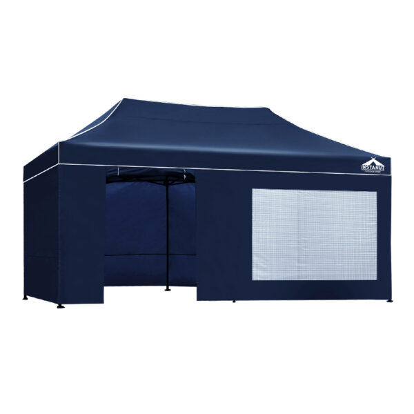 Aplusliving-Pop Up Gazebo Black 300x600cm Waterproof UV Resistant Easy Setup Outdoor