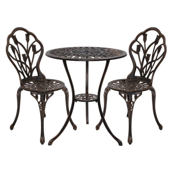 Aplusliving-3PC Cast Aluminium Bistro Set Outdoor Patio Table Chairs Bronze Weather Resistan