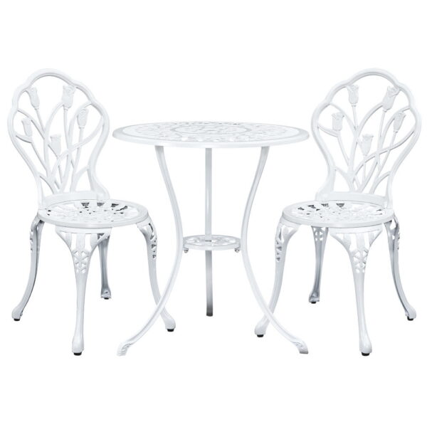 Aplusliving-3PC Cast Aluminium Bistro Set Outdoor Patio Table Chairs White Weather Resistant