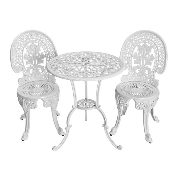 Aplusliving-3PC White Aluminium Patio Bistro Set Outdoor Dining Chairs Table with Parasol Ho