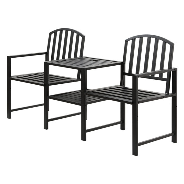 Aplusliving-2 Seater Outdoor Garden Bench with Table Patio Loveseat Park Furniture Black