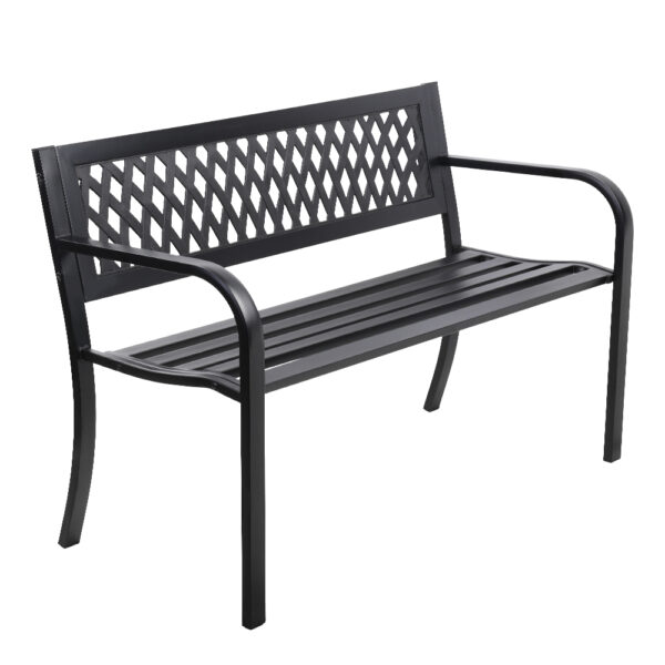 Aplusliving-Outdoor Metal Garden Bench Black Weather Resistant 220kg Capacity 119cm