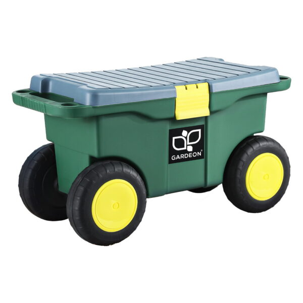 Aplusliving-Garden Cart 3-in-1 Tool Storage Box Seat 100kg Capacity Green 55x26.5x29.5cm