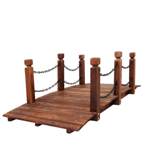 Aplusliving-Wooden Garden Bridge 160cm Rustic Decor Landscape Chain Rail Weatherproof 160kg