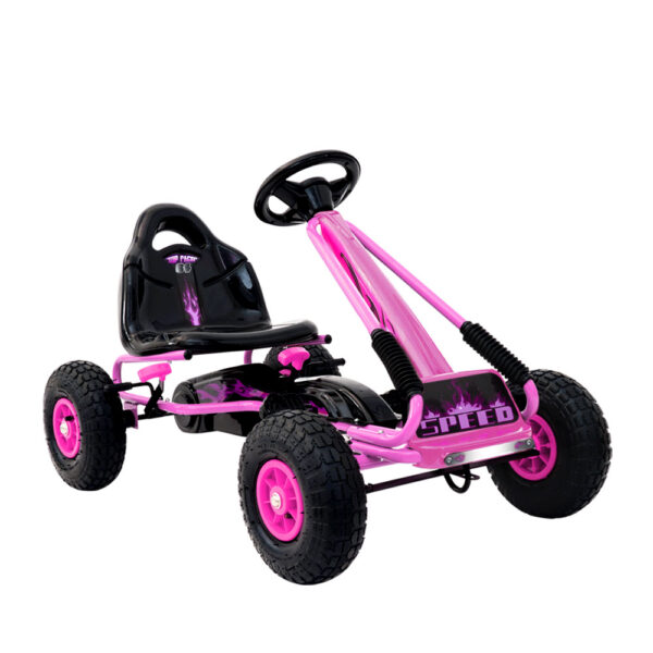 Aplusliving-Kids Pink Pedal Go Kart Ride On Car Outdoor Toy 3+ Rubber Tyres Brake System