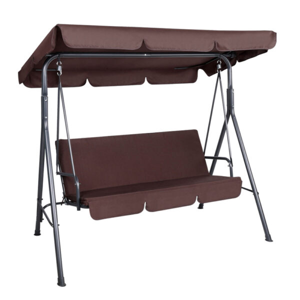 Aplusliving-3 Seater Outdoor Swing Chair Garden Bench Canopy Lounger Brown Water Resistant