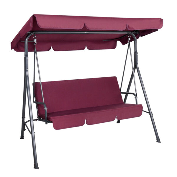 Aplusliving-3 Seater Outdoor Swing Chair Garden Bench Canopy Lounger Wine Red Patio Deck