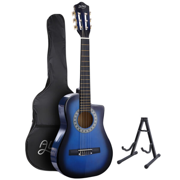 Aplusliving-34 Classical Acoustic Guitar Kids Size Blue with Capo Tuner Stand Bag Picks