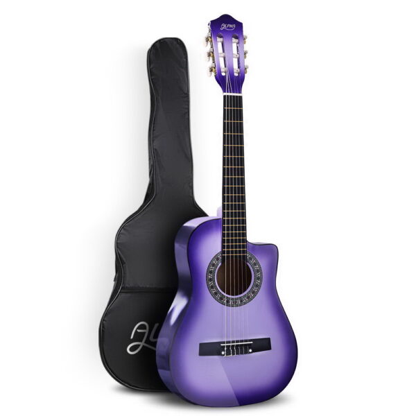 Aplusliving-34 Classical Acoustic Guitar Cutaway Kids Beginner Purple w/ Bag Picks 1/2 Size