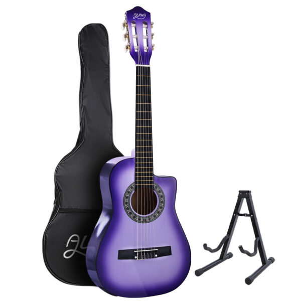 Aplusliving-34 Classical Acoustic Guitar Kids 1/2 Size Purple with Stand Bag Tuner Capo