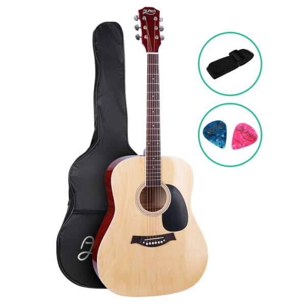 Aplusliving-41 Inch Acoustic Guitar Natural Wood Cutaway Steel String with Bag Strap Picks