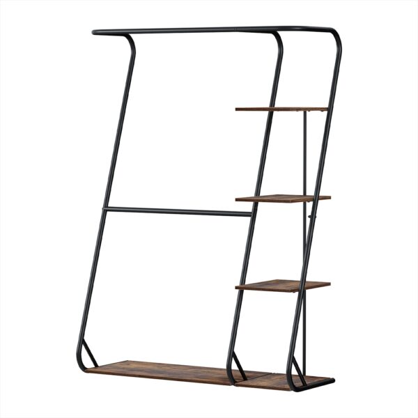 Aplusliving-4-Tier Z-Shaped Clothes Rack Coat Stand 172cm Walnut Black Portable Metal Frame