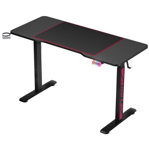 Aplusliving-Motorised Adjustable Gaming Desk 140cm with RGB LED USB Charger Cup Holder