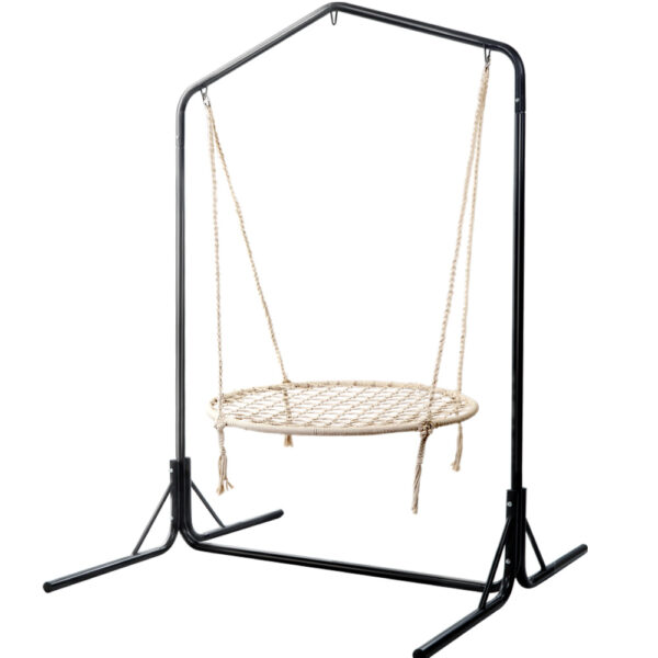 Aplusliving-Kids Hammock Swing Chair with Stand 100cm Cream Indoor Outdoor 120kg Capacity