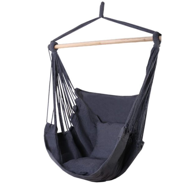 Aplusliving-Grey Hammock Swing Chair Cotton Polyester with Cushions Indoor Outdoor 120kg