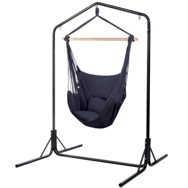 Aplusliving-Outdoor Hammock Chair Swing with Stand and Pillow for Indoor/Outdoor Grey 120kg