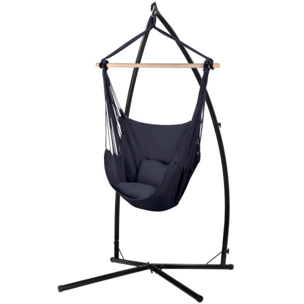 Aplusliving-Outdoor Hammock Chair Swing with Stand and Pillow for Indoor/Outdoor Grey 120kg