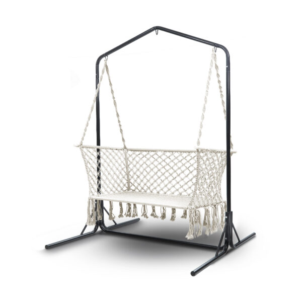 Aplusliving-Double Hammock Chair with Stand 2 Seater Outdoor Macrame Swing Bench Seat