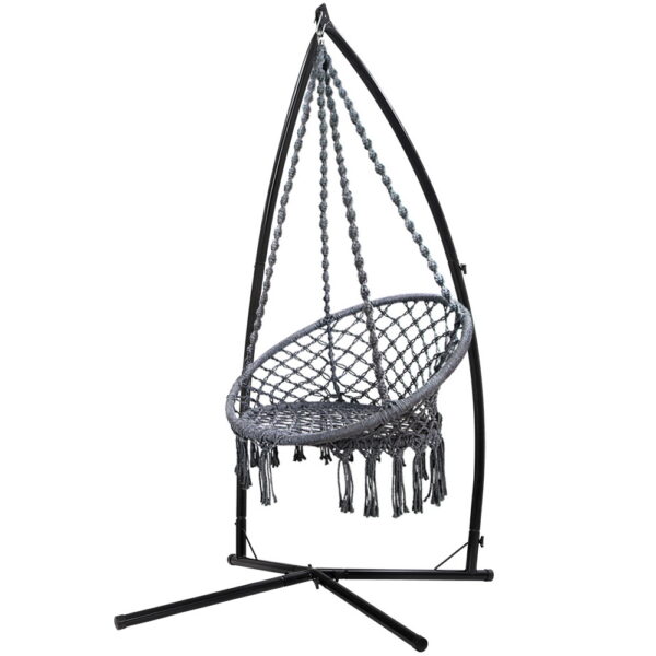 Aplusliving-Outdoor Hammock Chair Swing with Stand Cotton 124CM Grey Relaxing Patio Garden