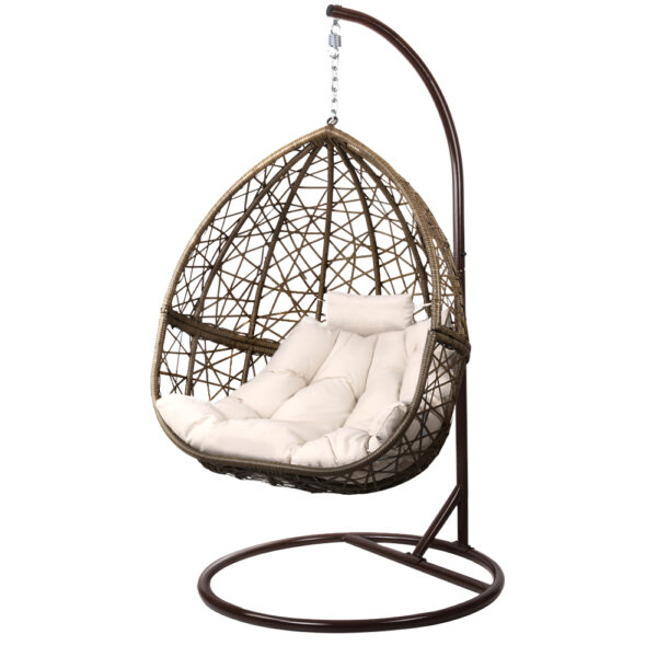 Aplusliving-Wicker Rattan Egg Swing Chair Outdoor Hanging Pod with Cushion UV Resistant