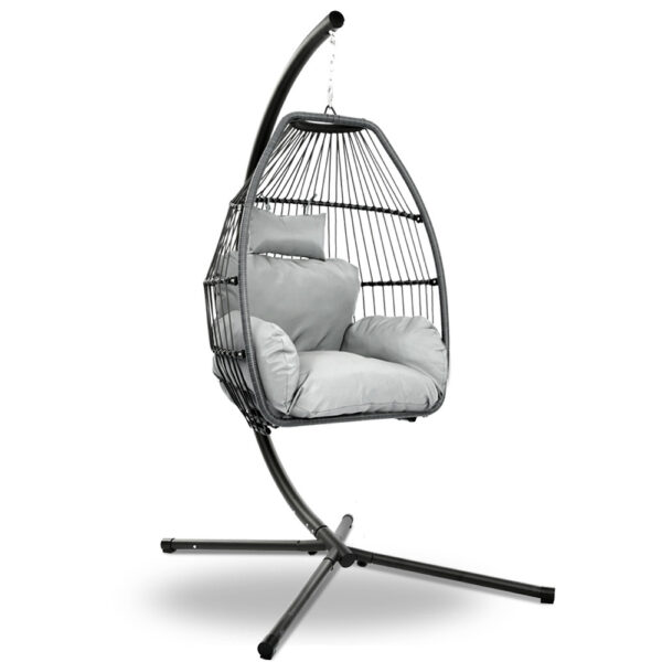 Aplusliving-Outdoor Wicker Egg Swing Chair UV Resistant Cushion Pod 150kg Capacity Grey