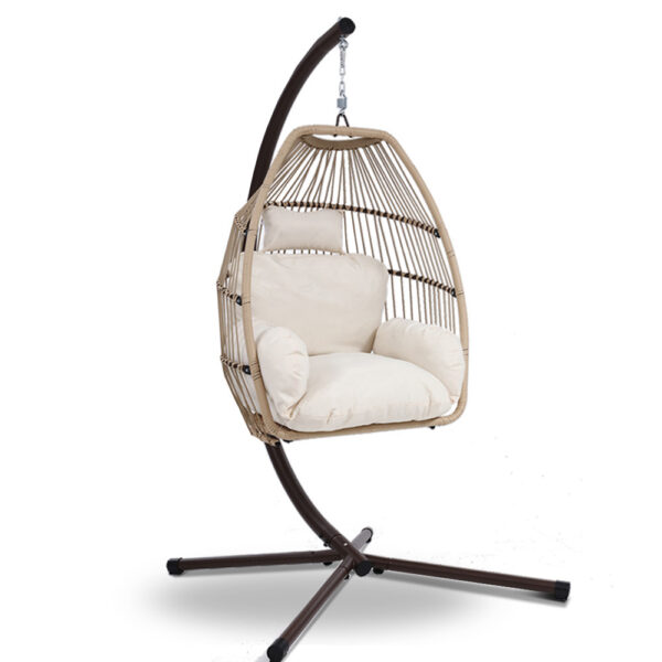 Aplusliving-Outdoor Wicker Egg Swing Chair UV Resistant with Stand Cushion 150kg Capacity