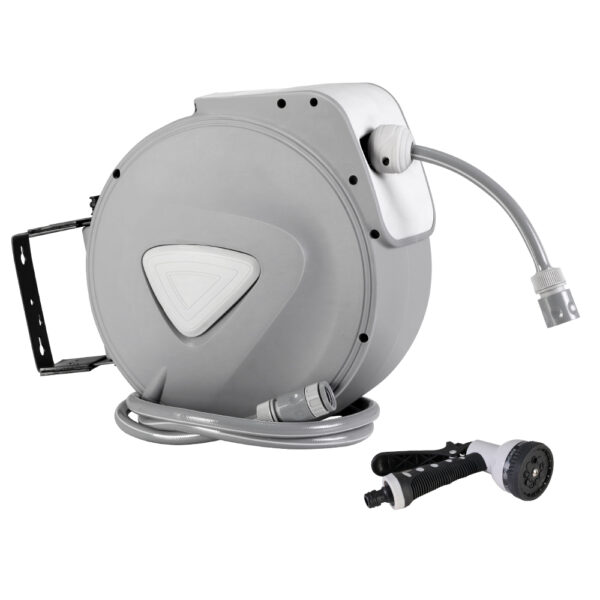 Aplusliving-Retractable Hose Reel 10m Grey Auto Rewind UV Resistant Spray Gun